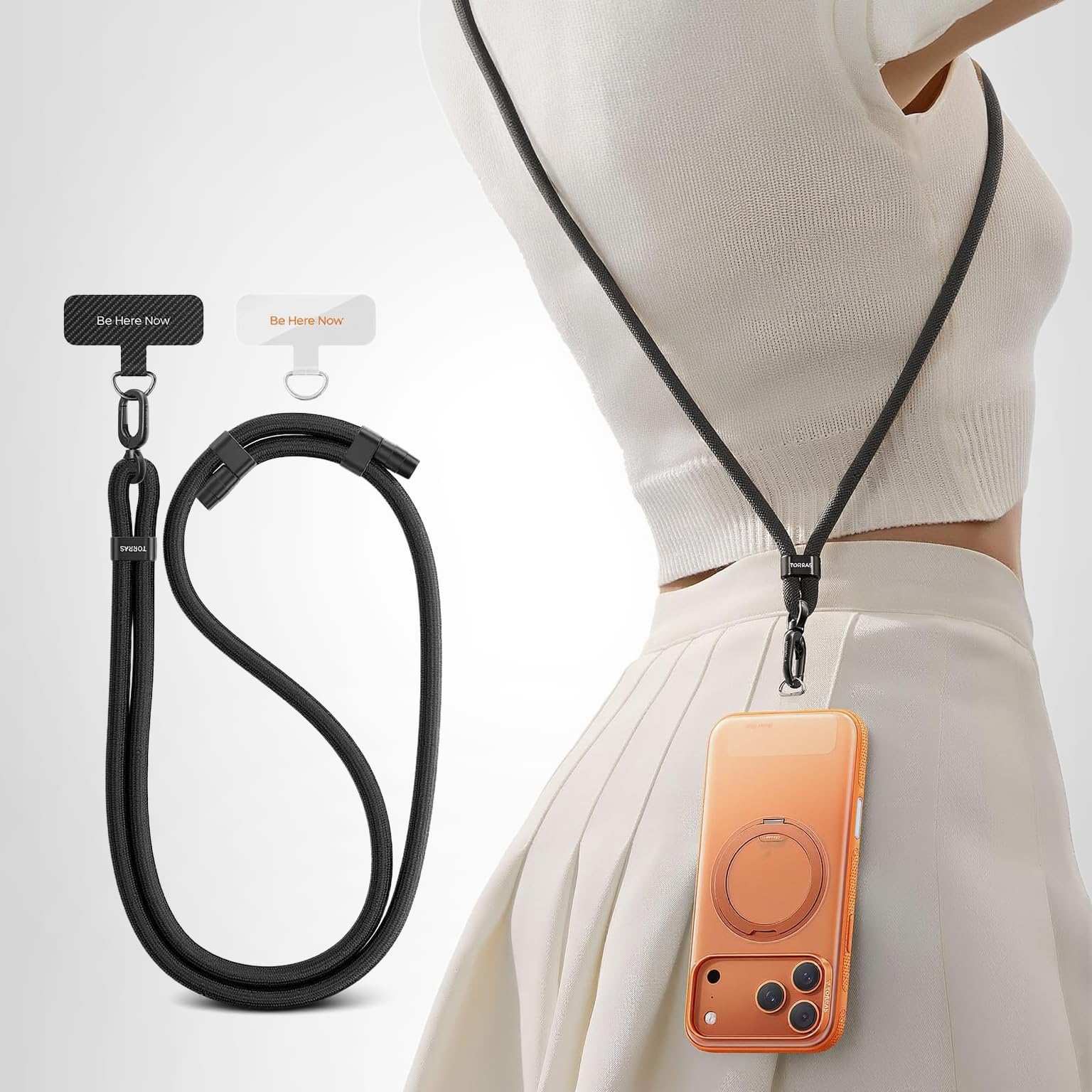 TORRAS Phone Lanyard Crossbody with 2 Phone Tabs, Adjustable Anti Theft Phone Strap for All Phones, Premium Metal Buckles, Skin-Friendly, Universal Cell Phone Neck lanyard for Travel Essentials, Black - Image 10