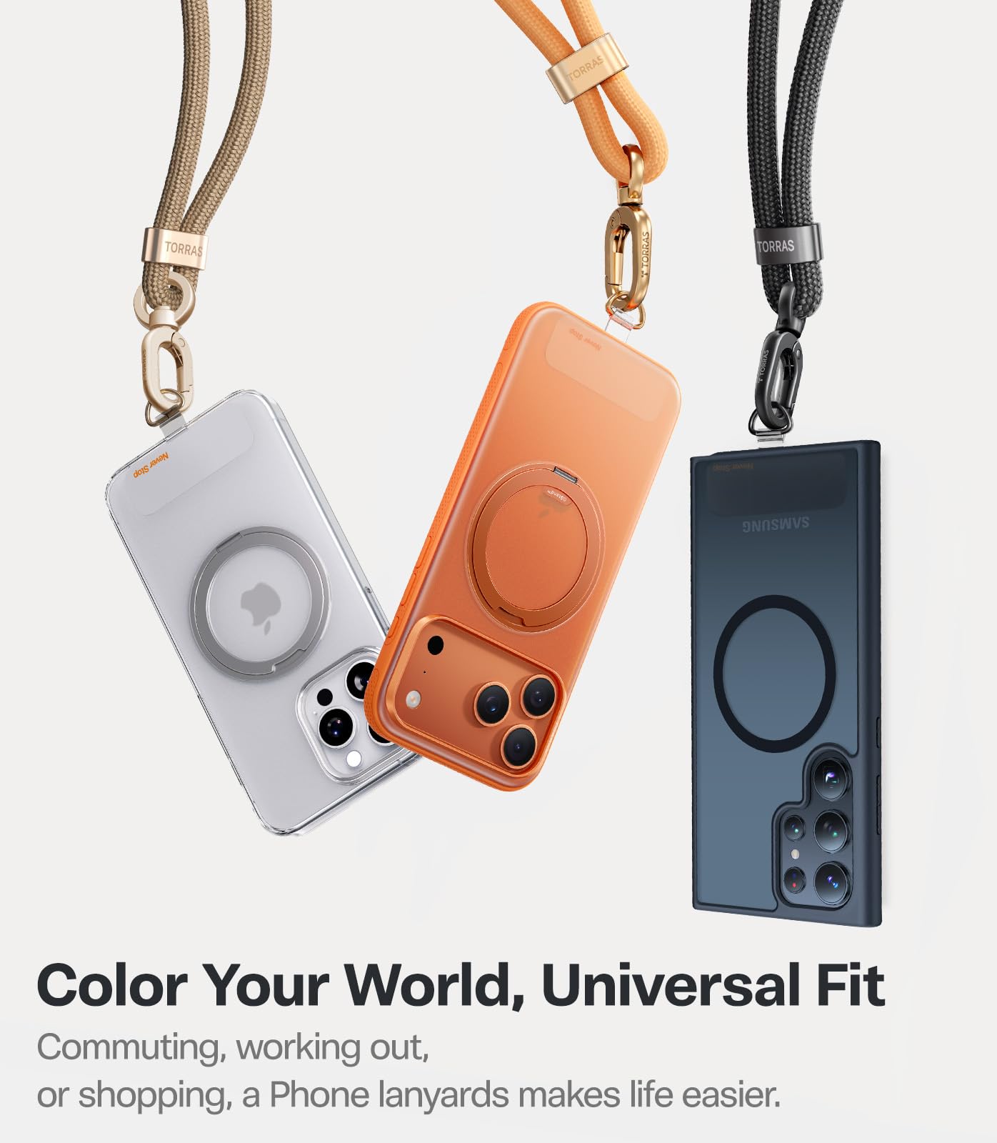 TORRAS Phone Lanyard Crossbody with 2 Phone Tabs, Adjustable Anti Theft Phone Strap for All Phones, Premium Metal Buckles, Skin-Friendly, Universal Cell Phone Neck lanyard for Travel Essentials, Black - Image 5