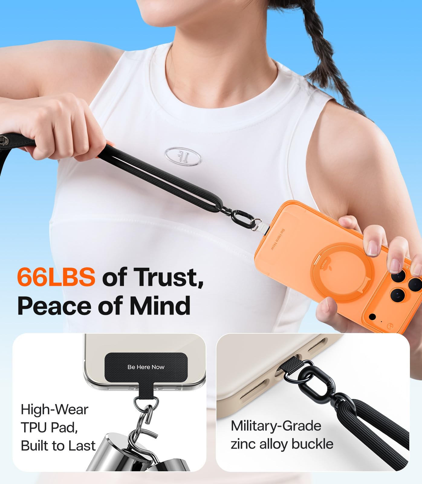 TORRAS Phone Lanyard with Hanging Loops, Adjustable Anti Theft Phone Strap Crossbody for iPhone 17 Pro Max,Skin-Friendly,2 Tabs, Universal Cell Phone Neck Lanyard for Daily & Outdoor Activities, Black - Image 4