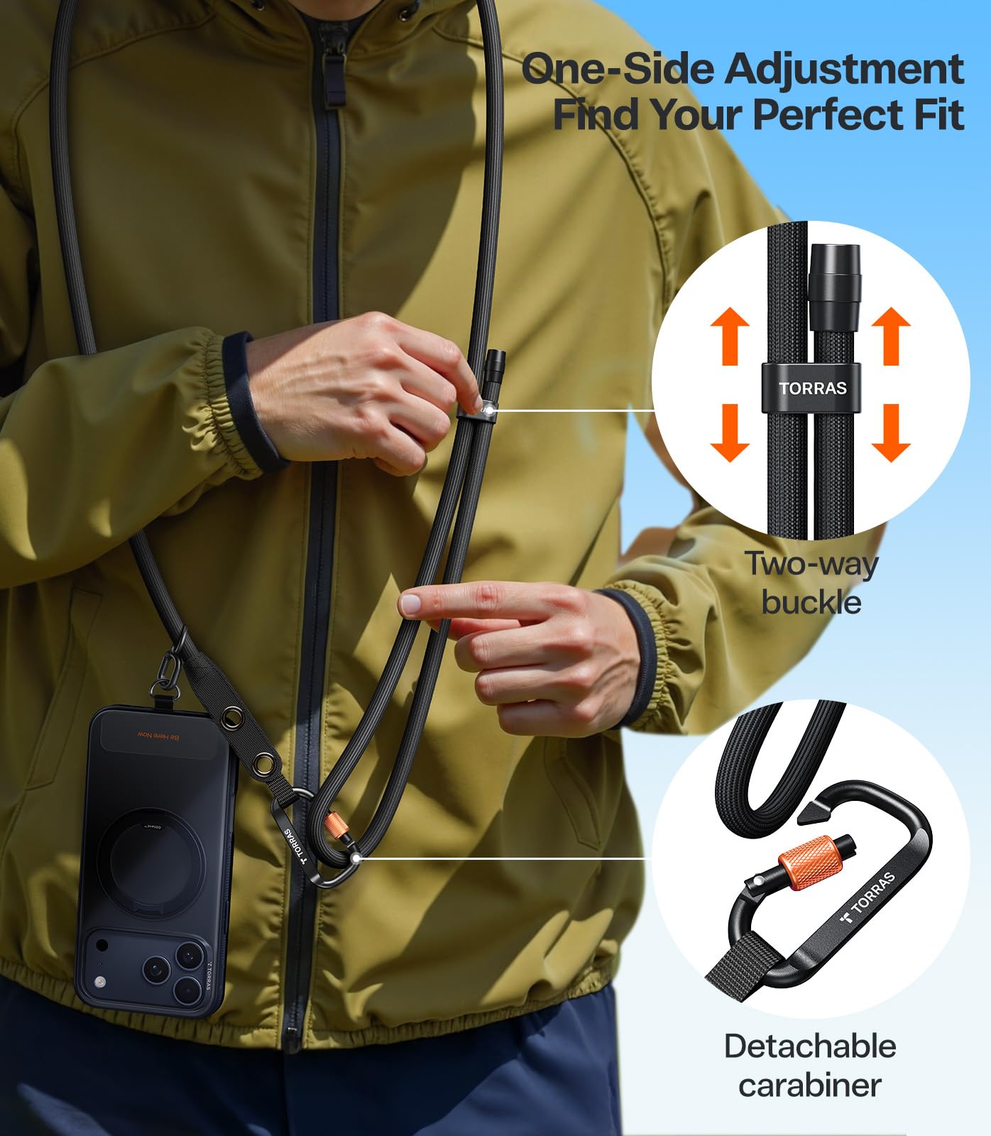 TORRAS Phone Lanyard with Hanging Loops, Adjustable Anti Theft Phone Strap Crossbody for iPhone 17 Pro Max,Skin-Friendly,2 Tabs, Universal Cell Phone Neck Lanyard for Daily & Outdoor Activities, Black - Image 7