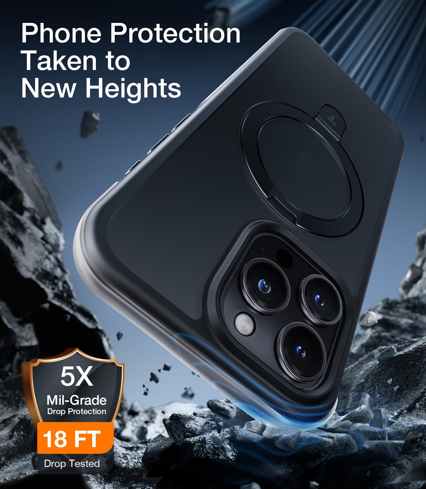 TORRAS Q1 Air for iPhone 15 Pro Case Magnetic Stand, [Extreme Military-Grade Shockproof] [Fit for MagSafe] [Sturdy Flexible Stand] Translucent Anti-Scratch Strong Protective Case, Frosted Black 6.1" - Image 3