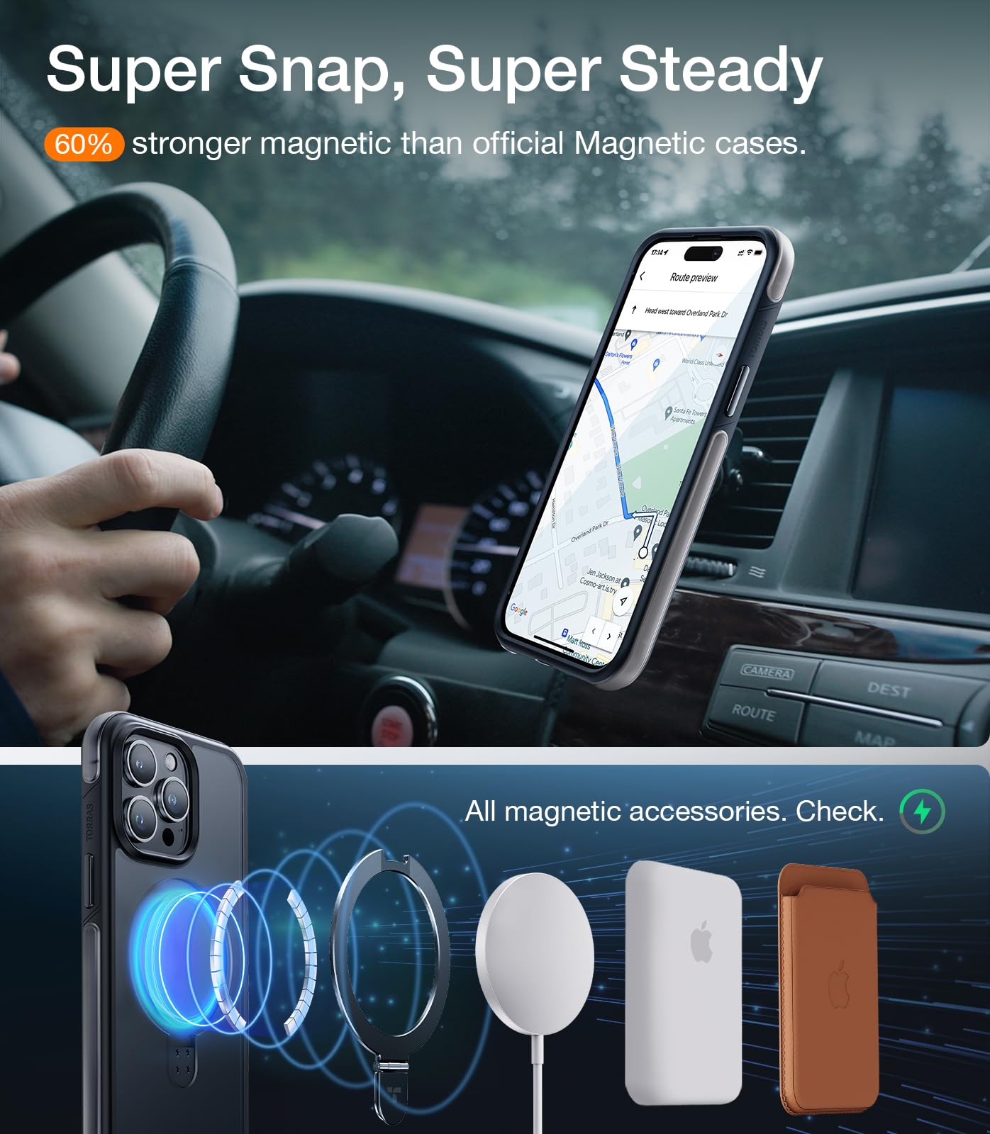 TORRAS Q1 Air for iPhone 15 Pro Case Magnetic Stand, [Extreme Military-Grade Shockproof] [Fit for MagSafe] [Sturdy Flexible Stand] Translucent Anti-Scratch Strong Protective Case, Frosted Black 6.1" - Image 4