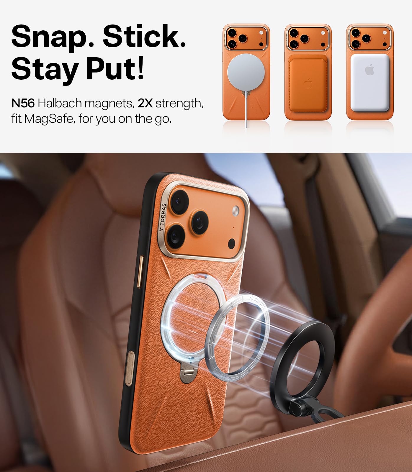 TORRAS Q3 VegSkin for iPhone 17 Pro Max Case Leather, 360 Spin Magnetic Stand, Fit for MagSafe, Camera Control, Shockproof Premium Organic Silicone Leather Case for iPhone 17 Pro Max, Burnt Orange - Image 5