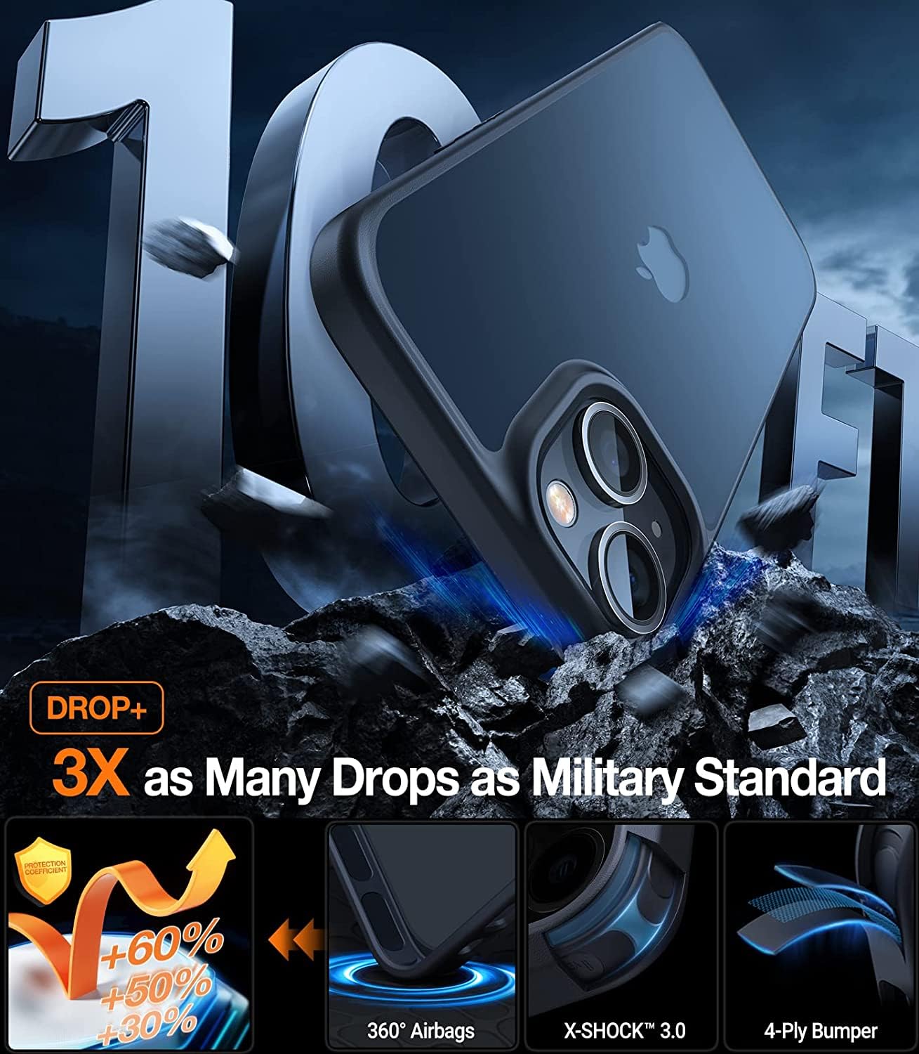 TORRAS Shockproof Designed for iPhone 13 Mini Case, 10 FT Military Drop Protection Translucent Hard PC Back with Soft Edge Protective Slim 13 Mini Phone case, Matte Black - Image 3