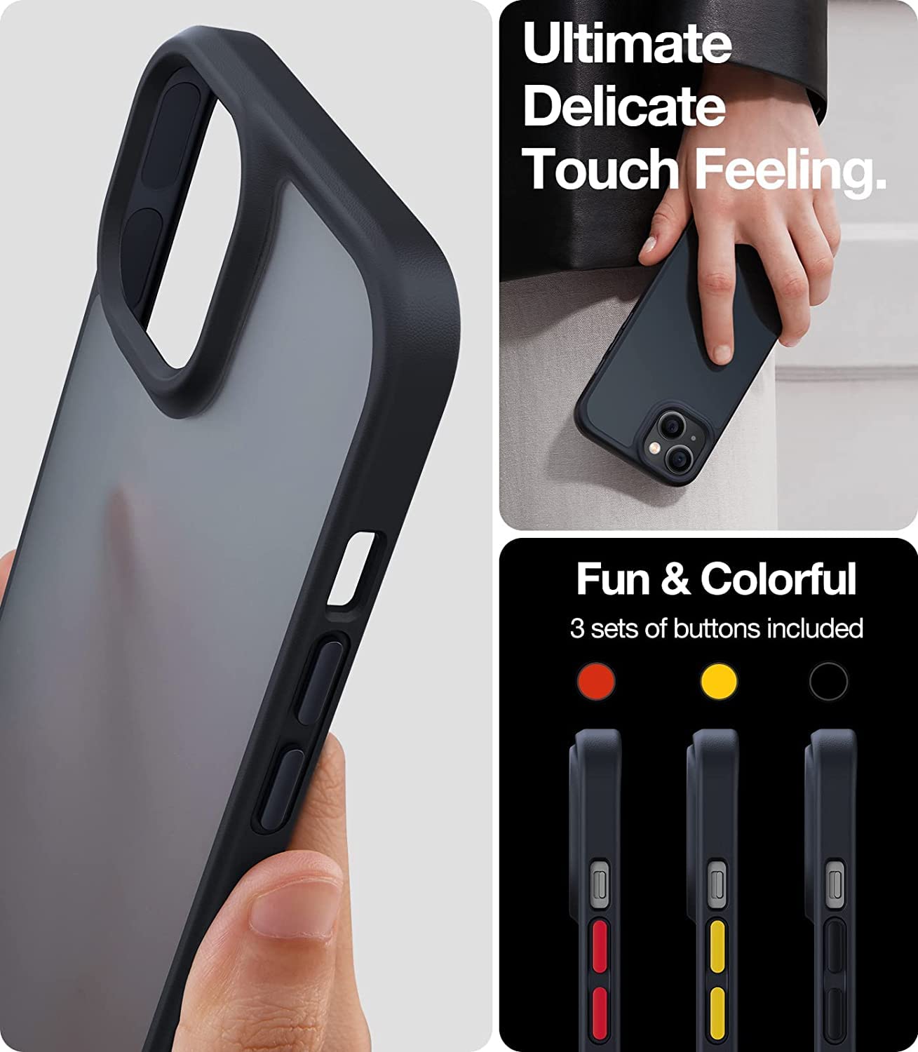 TORRAS Shockproof Designed for iPhone 13 Mini Case, 10 FT Military Drop Protection Translucent Hard PC Back with Soft Edge Protective Slim 13 Mini Phone case, Matte Black - Image 6