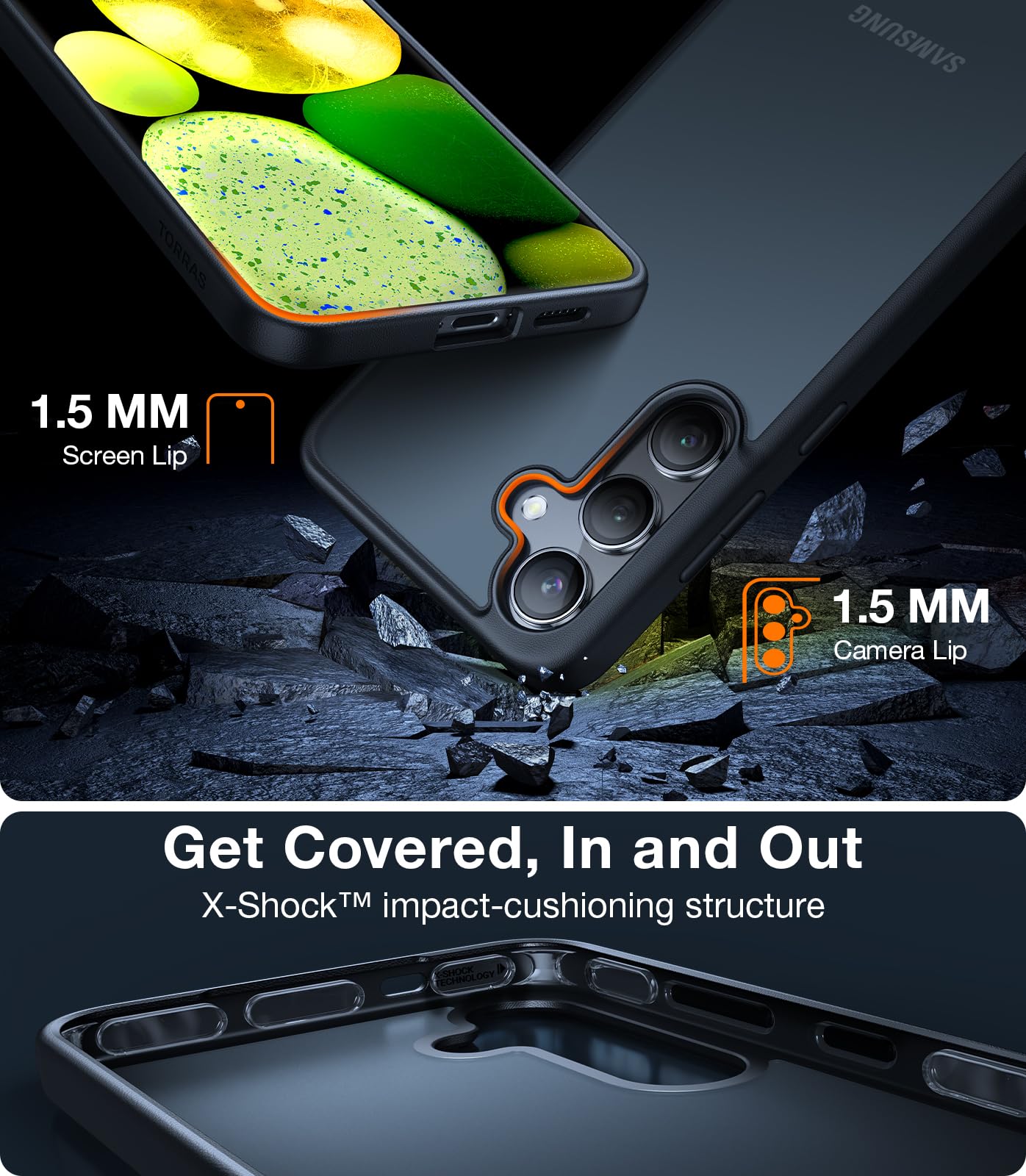 TORRAS Shockproof for Samsung Galaxy S24 Case 6.2", 12FT Military Grade Drop Tested, Translucent Matte Hard Back & Soft Edge Thin Slim Protective Galaxy S24 Case 5G Guardian Series, Black - Image 3