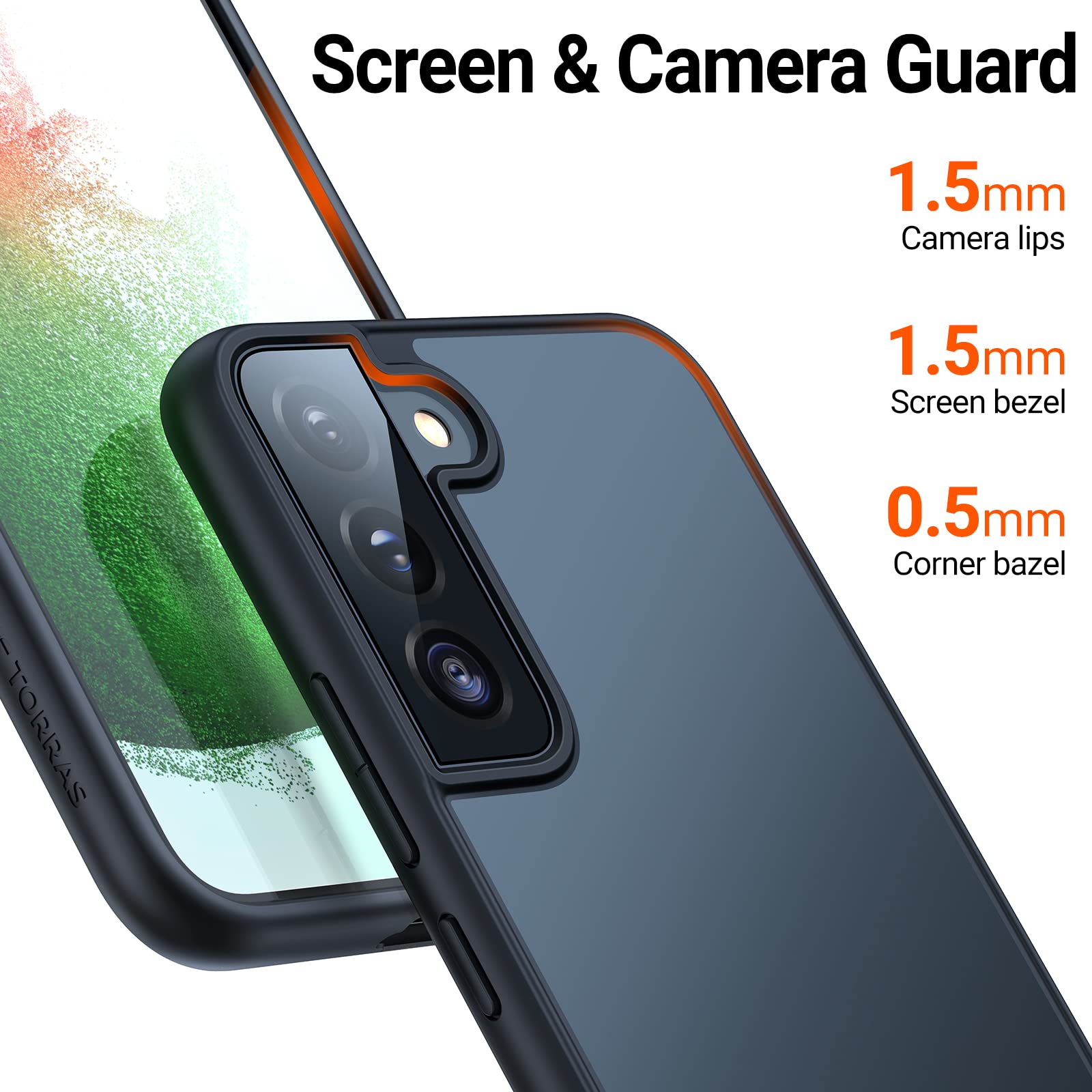 TORRAS Shockproof Galaxy S22 Case, [Military Grade Drop Tested] Translucent Matte Hard Back & Soft Edge Slim Protective for Samsung S22 Case Guardian Series, Black - Image 4