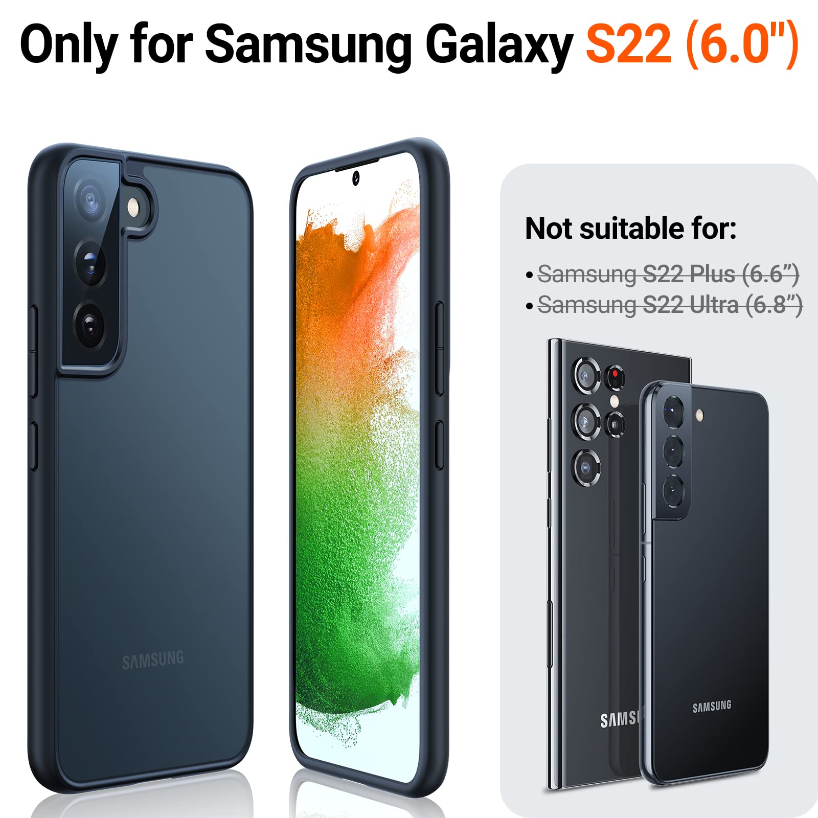 TORRAS Shockproof Galaxy S22 Case, [Military Grade Drop Tested] Translucent Matte Hard Back & Soft Edge Slim Protective for Samsung S22 Case Guardian Series, Black - Image 6