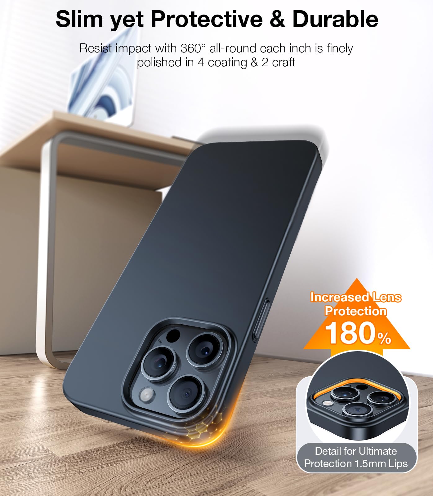 TORRAS Slim Fit Designed for iPhone 15 Pro Max Case 6.7 inch, Ultra-Thin 15 Pro Max Case 2023, Lightweight Hard PC Cover Phone Cases for iPhone 15 ProMax Case Matte Black, OriginFit - Image 4