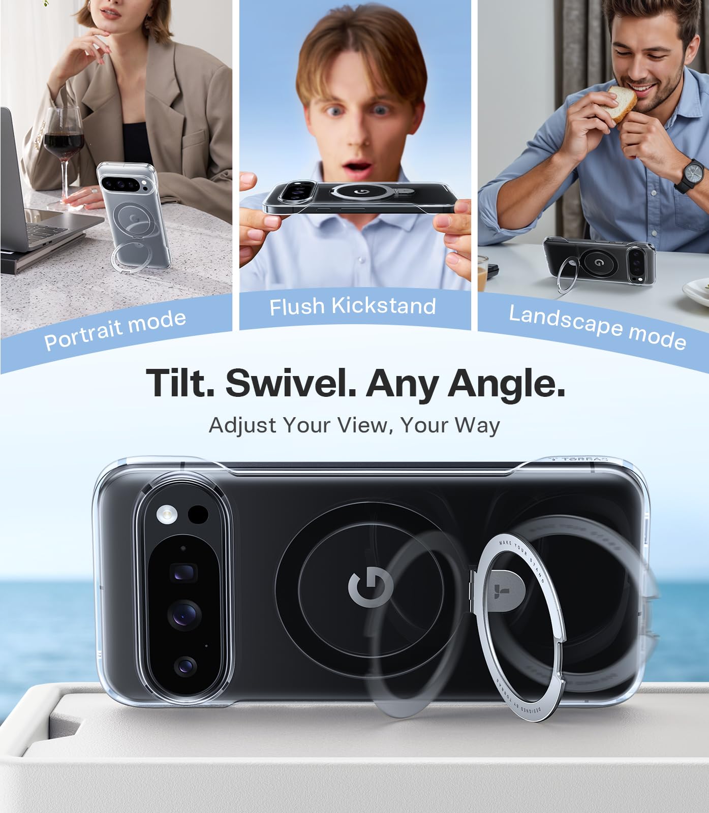 TORRAS Slim for Google Pixel 10 Pro XL Case Clear, Fit for MagSafe, Open Edge Frame, Phone Case for Pixel 10 Pro XL with Stand, Ultra Thin Minimalist, Never Yellowing, Shockproof Corner Cover, Clear - Image 4