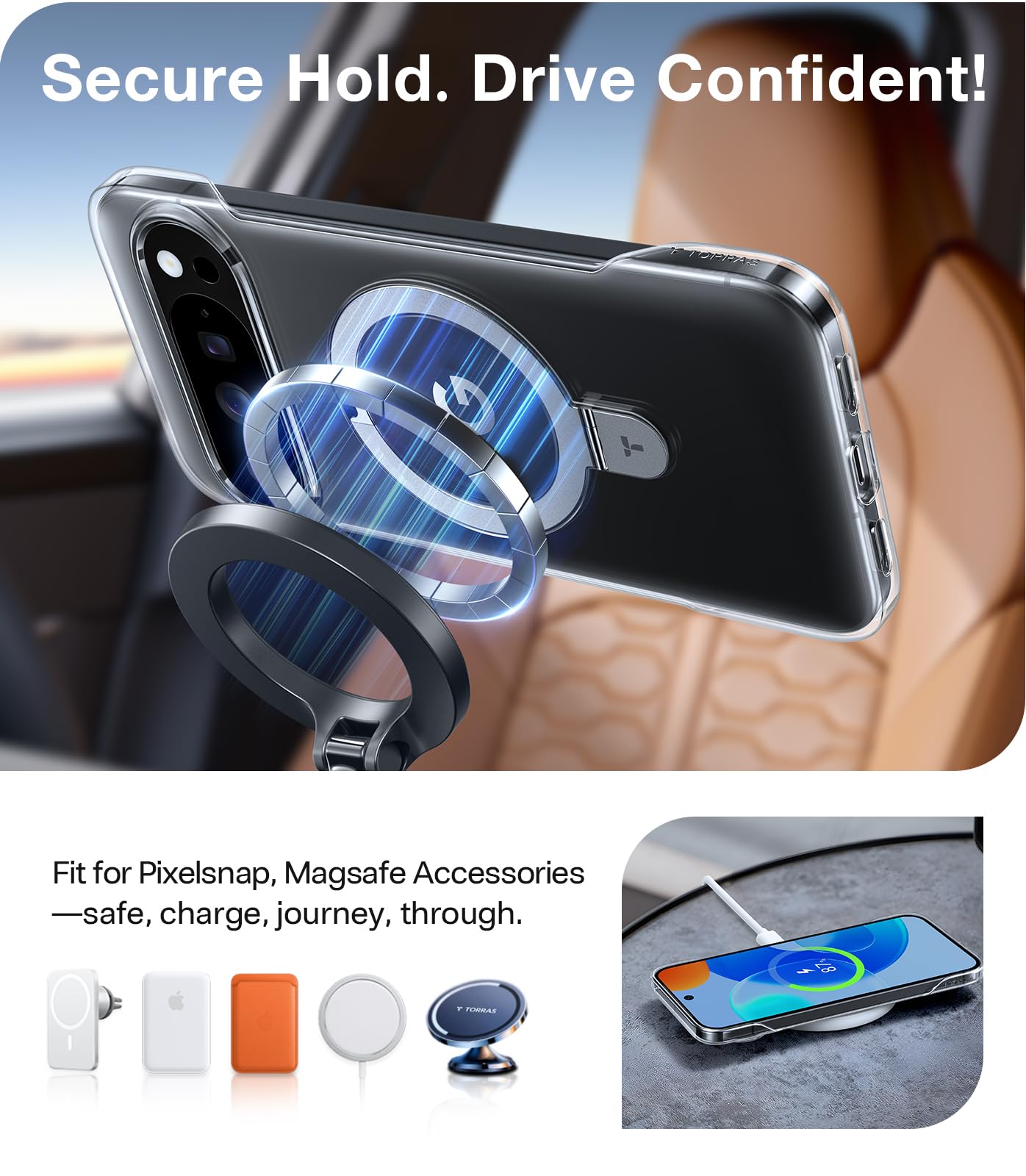 TORRAS Slim for Google Pixel 10 Pro XL Case Clear, Fit for MagSafe, Open Edge Frame, Phone Case for Pixel 10 Pro XL with Stand, Ultra Thin Minimalist, Never Yellowing, Shockproof Corner Cover, Clear - Image 5