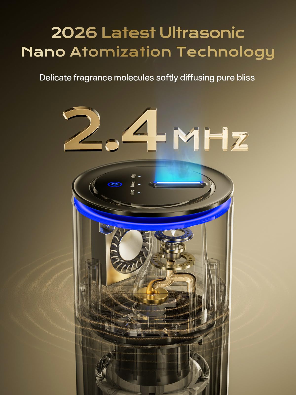 TORRAS Smart Car Air Freshener, Ultrasonic Mist, Blue Light Enhanced Fountain Nozzle, Automatic On/Off, Adjustable Fragrance, Rechargeable Battery, Ambient Light, Premium Cologne Scent - Image 3