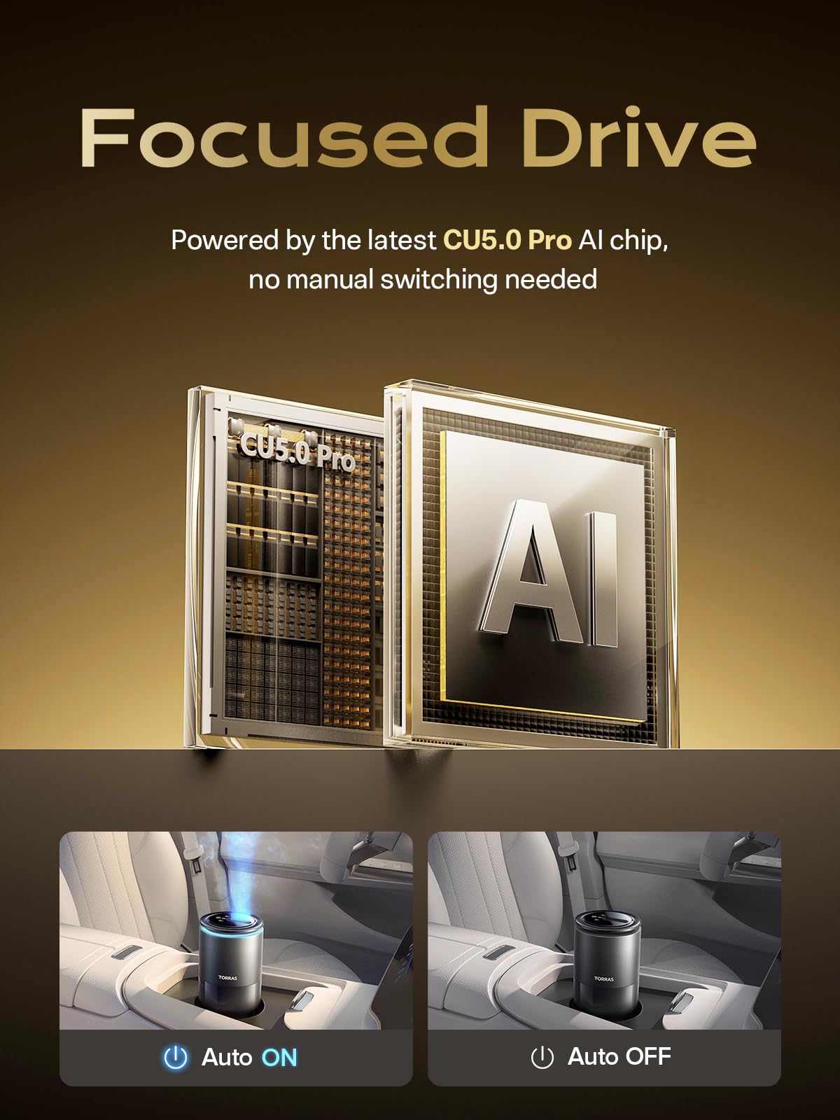 TORRAS Smart Car Air Freshener, Ultrasonic Mist, Blue Light Enhanced Fountain Nozzle, Automatic On/Off, Adjustable Fragrance, Rechargeable Battery, Ambient Light, Premium Cologne Scent - Image 4