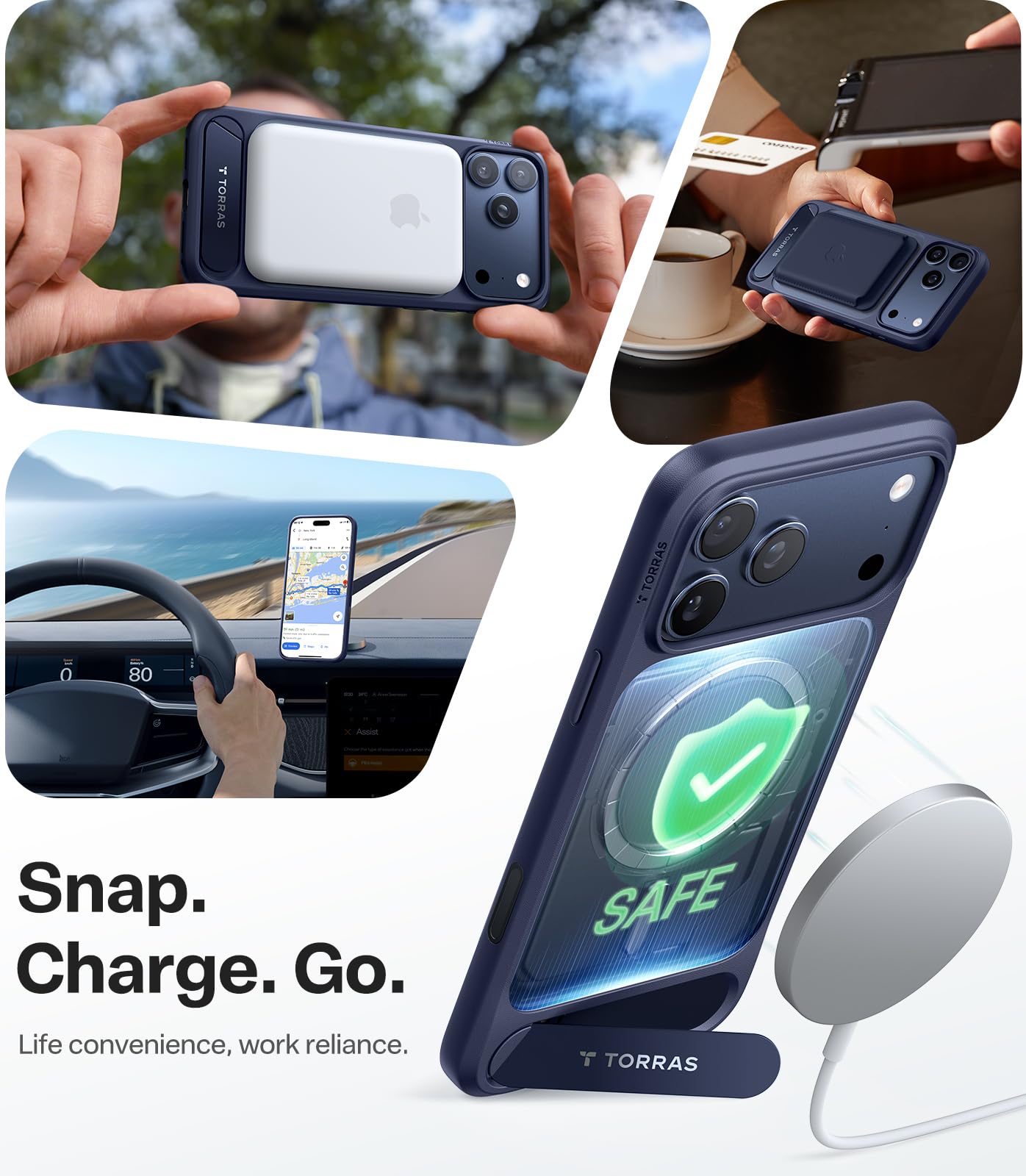 TORRAS Strong Magnetic & Seamless Stand for iPhone 17 Pro Max Case, Fit for MagSafe, Military Grade Drop Protection, Invisible Adjustable Kickstand, Camera Control Button, Translucent Matte Deep Blue - Image 3