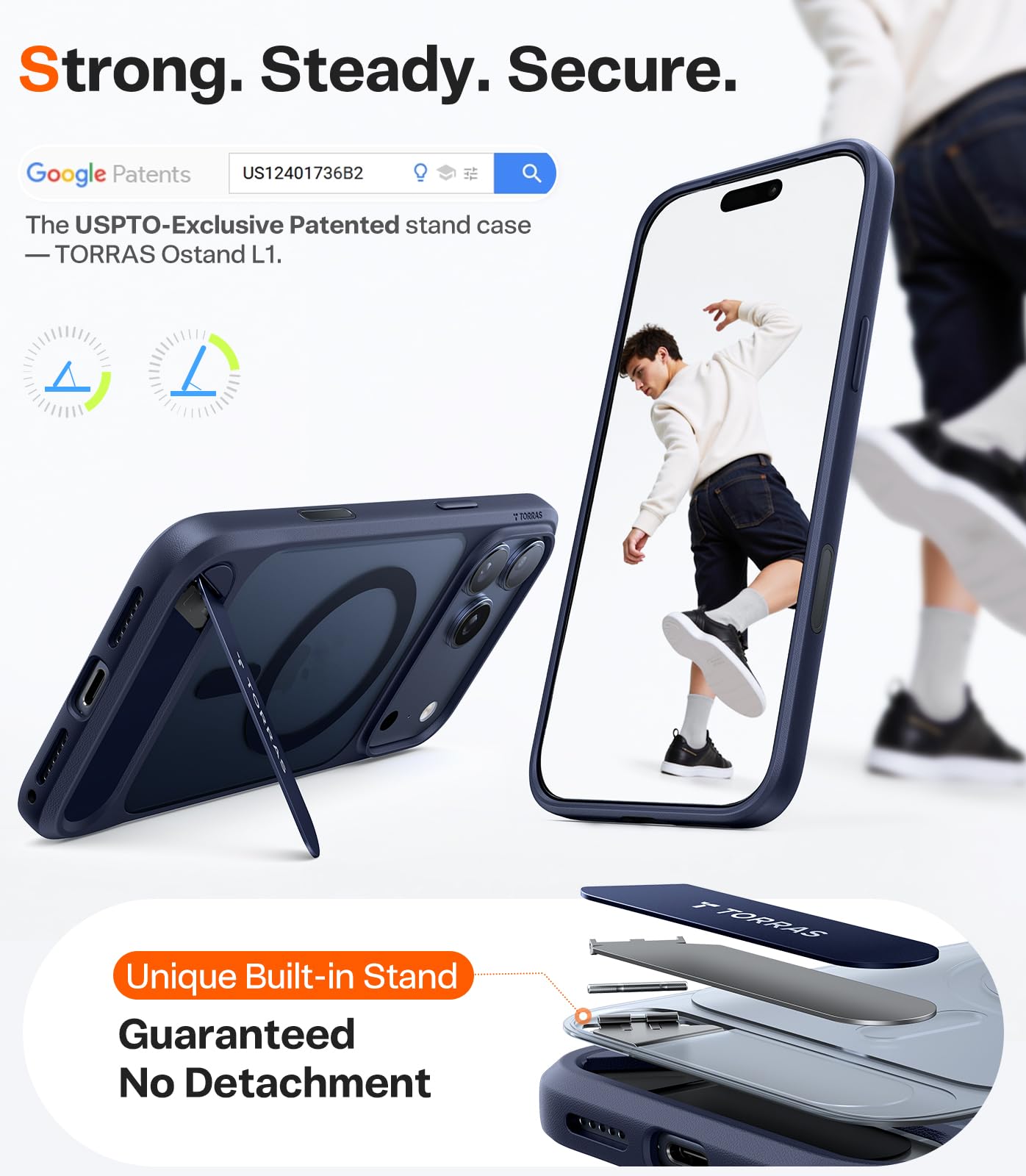 TORRAS Strong Magnetic & Seamless Stand for iPhone 17 Pro Max Case, Fit for MagSafe, Military Grade Drop Protection, Invisible Adjustable Kickstand, Camera Control Button, Translucent Matte Deep Blue - Image 4