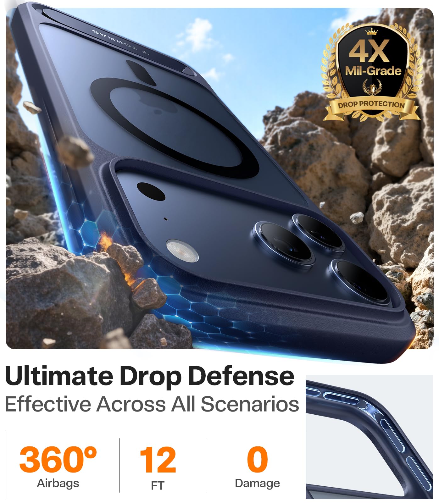 TORRAS Strong Magnetic & Seamless Stand for iPhone 17 Pro Max Case, Fit for MagSafe, Military Grade Drop Protection, Invisible Adjustable Kickstand, Camera Control Button, Translucent Matte Deep Blue - Image 5