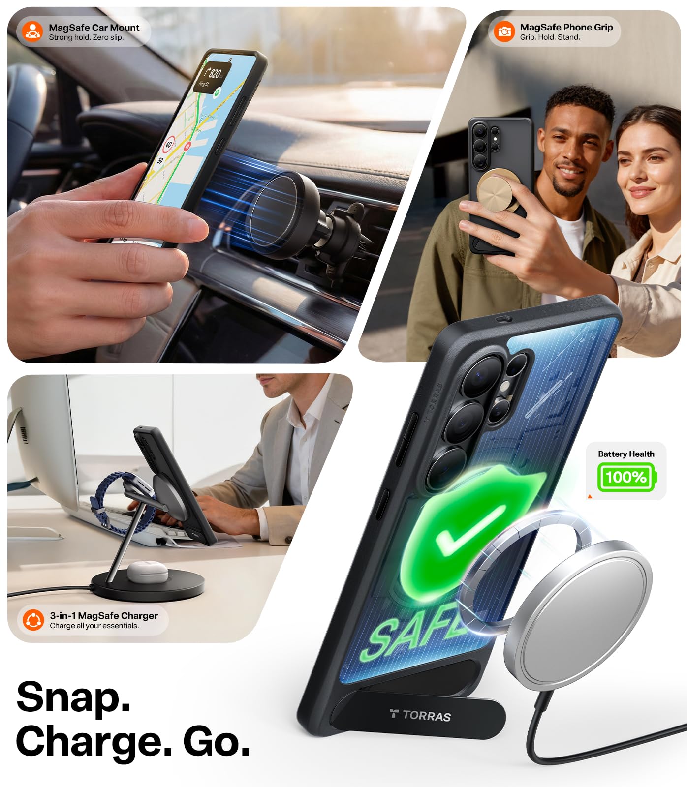 TORRAS Strong Magnetic & Seamless Stand for Samsung Galaxy S26 Ultra Case, Fit for MagSafe, Mil-Grade Drop Protection, Kickstand for Samsung Galaxy S26 Ultra Case, Translucent Back/Black Edge - Image 3