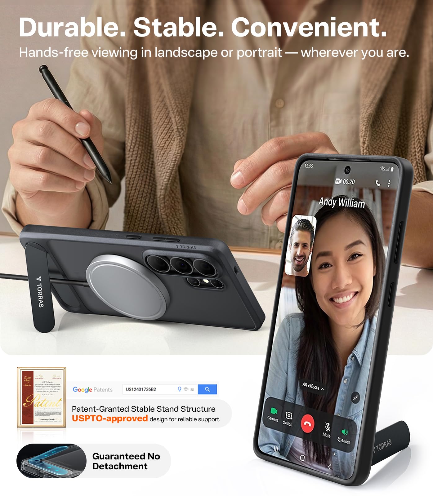 TORRAS Strong Magnetic & Seamless Stand for Samsung Galaxy S26 Ultra Case, Fit for MagSafe, Mil-Grade Drop Protection, Kickstand for Samsung Galaxy S26 Ultra Case, Translucent Back/Black Edge - Image 4