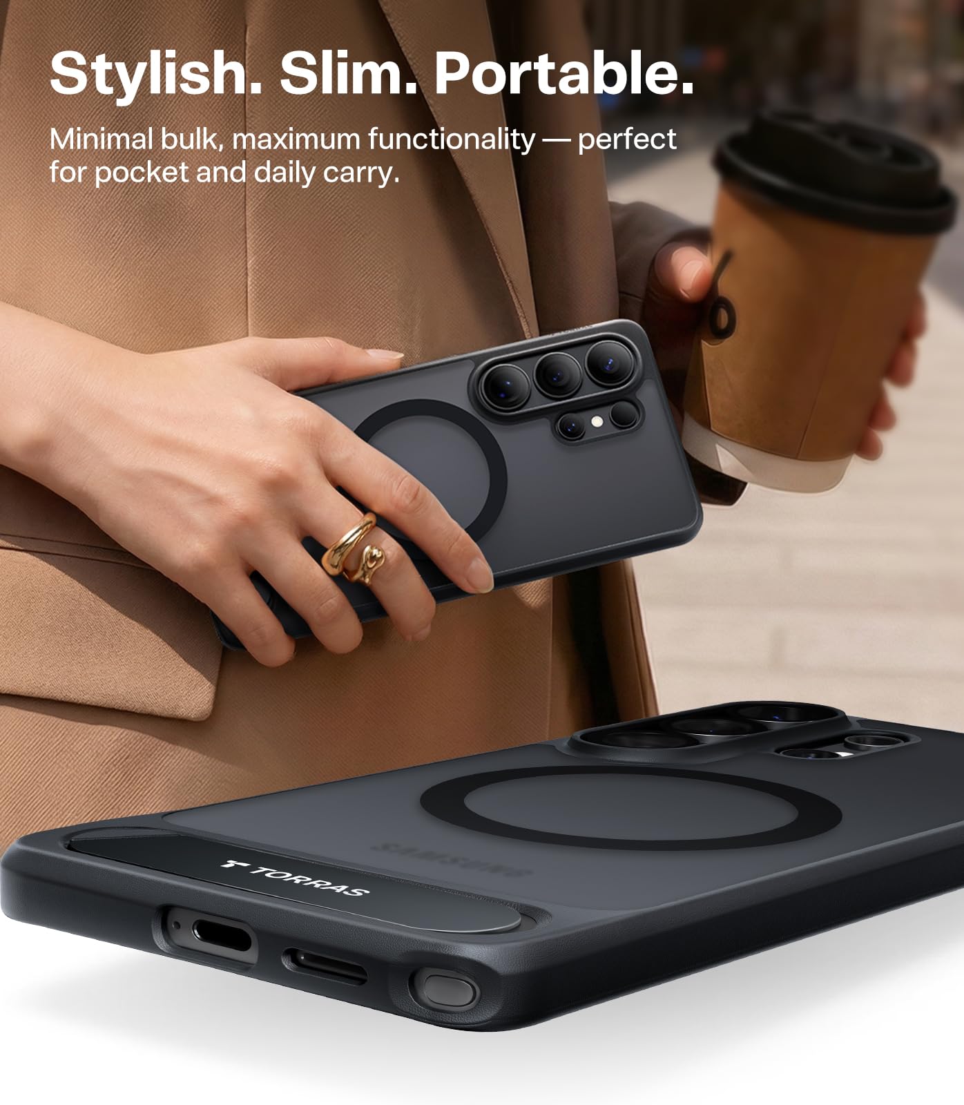 TORRAS Strong Magnetic & Seamless Stand for Samsung Galaxy S26 Ultra Case, Fit for MagSafe, Mil-Grade Drop Protection, Kickstand for Samsung Galaxy S26 Ultra Case, Translucent Back/Black Edge - Image 7