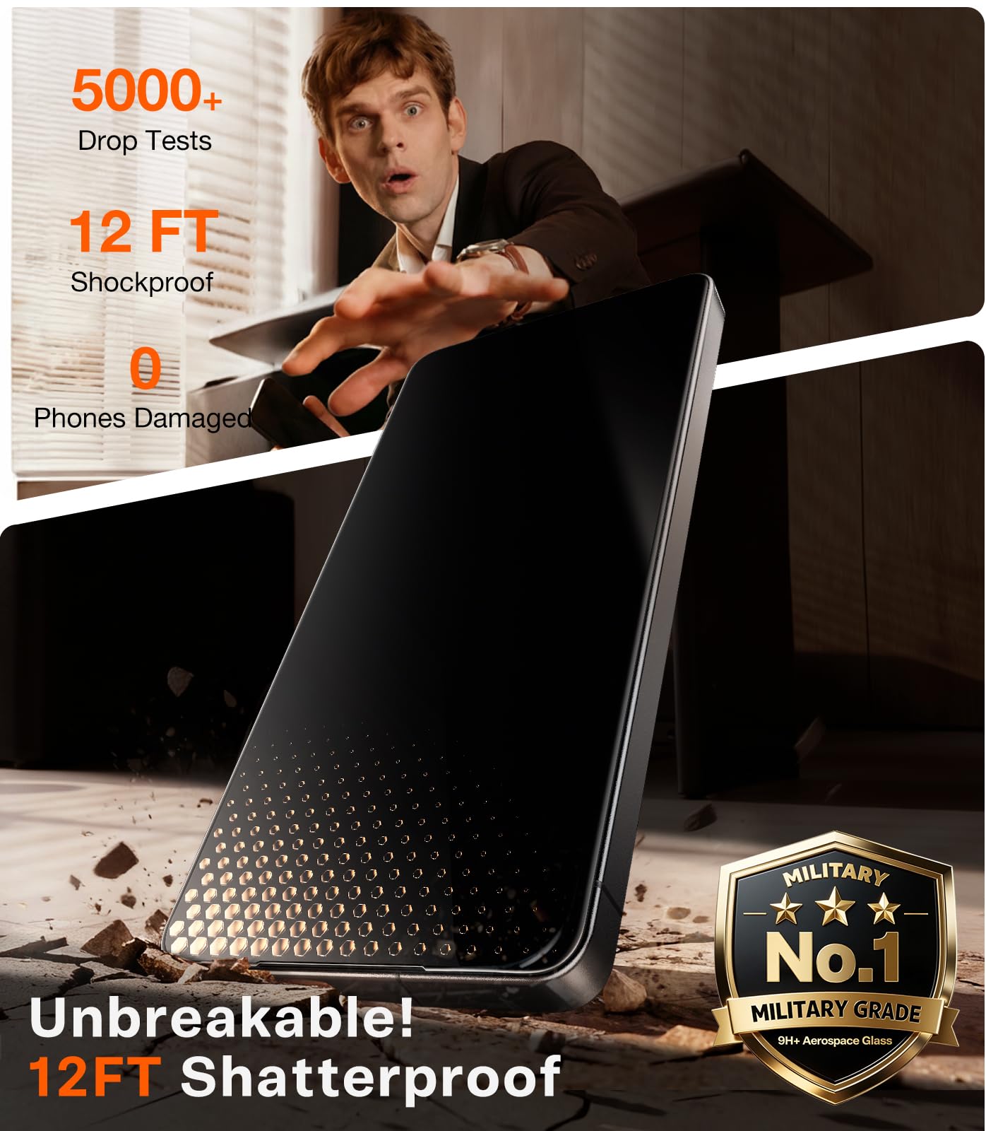 TORRAS Uncrackable for Samsung Galaxy S26 Ultra Privacy Screen Protector [Top 25° Anti Spy] [9H+ Aerospace Tempered Glass] 12Ft Military-Grade Shatterproof Screen Protector S 26 Ultra 6.9" 2-Pack - Image 5