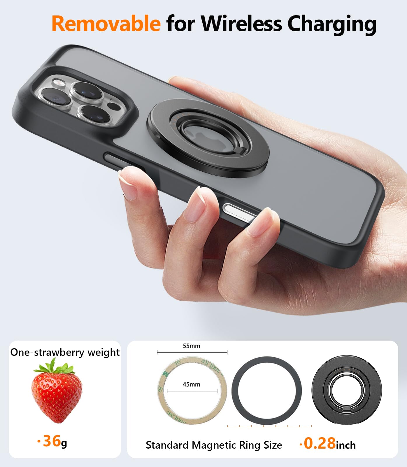 TORRAS Upgrade Gen2.0 (Dual-Ring) Fit for MagSafe Phone Grip Ring Holder, Kickstand Magnetic, Compatible with MagSafe Accessories for iPhone 16/15/14/13/12/11 Samsung, Google, Android, Matte Black - Image 6
