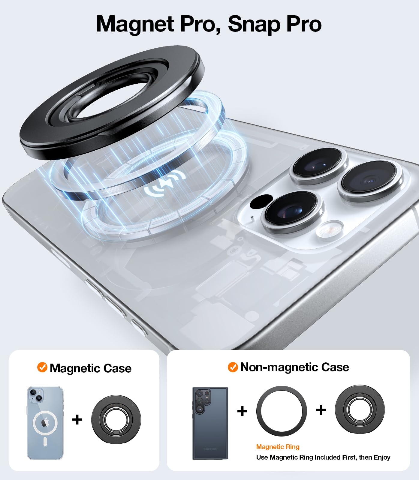 TORRAS Upgrade Gen2.0 (Dual-Ring) Fit for MagSafe Phone Grip Ring Holder, Kickstand Magnetic, Compatible with MagSafe Accessories for iPhone 16/15/14/13/12/11 Samsung, Google, Android, Matte Black - Image 7