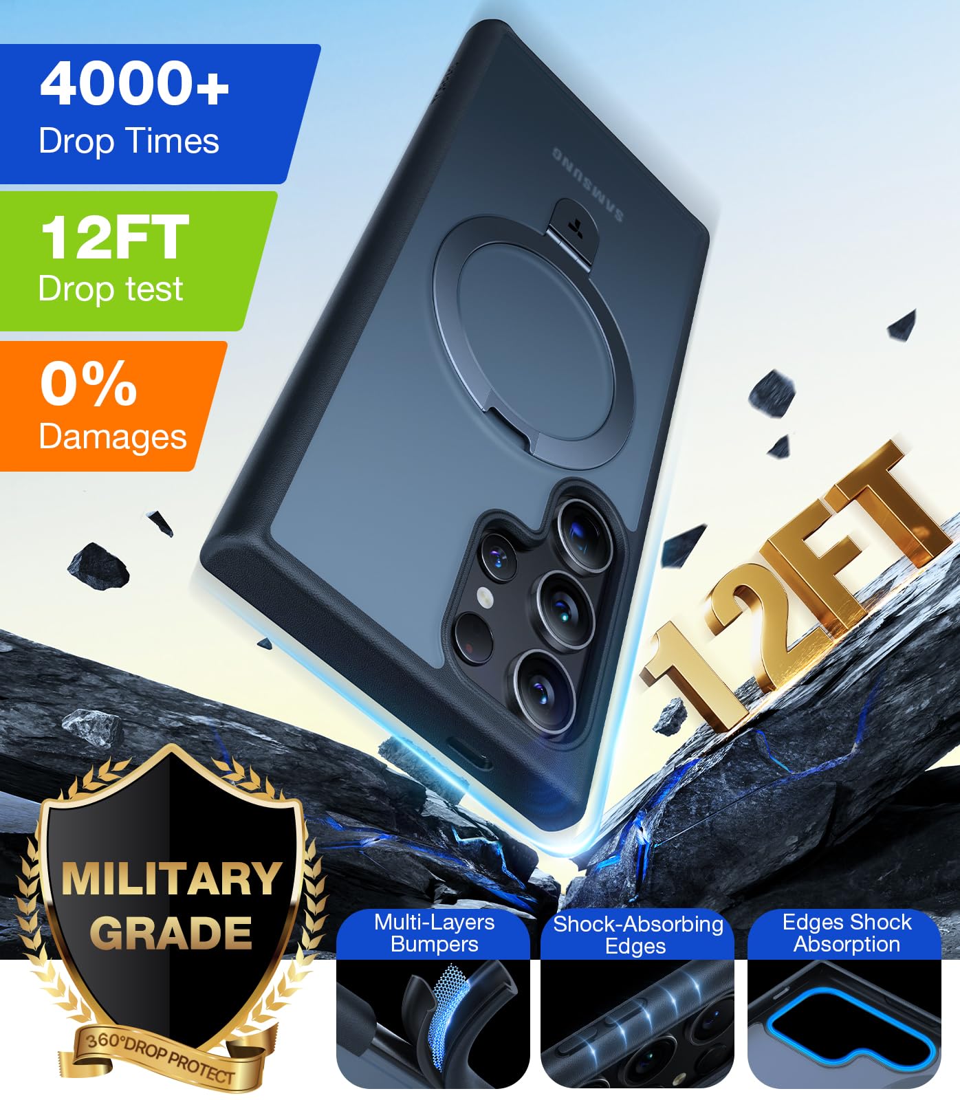 TORRAS Upgraded Magnetic Ring Stand for Samsung Galaxy S24 Ultra Case, [Fit for Magsafe], Military Grade Drop Tested Shockproof Translucent Slim Protective Phone Case for Samsung S24 Ultra Case, Black - Image 4