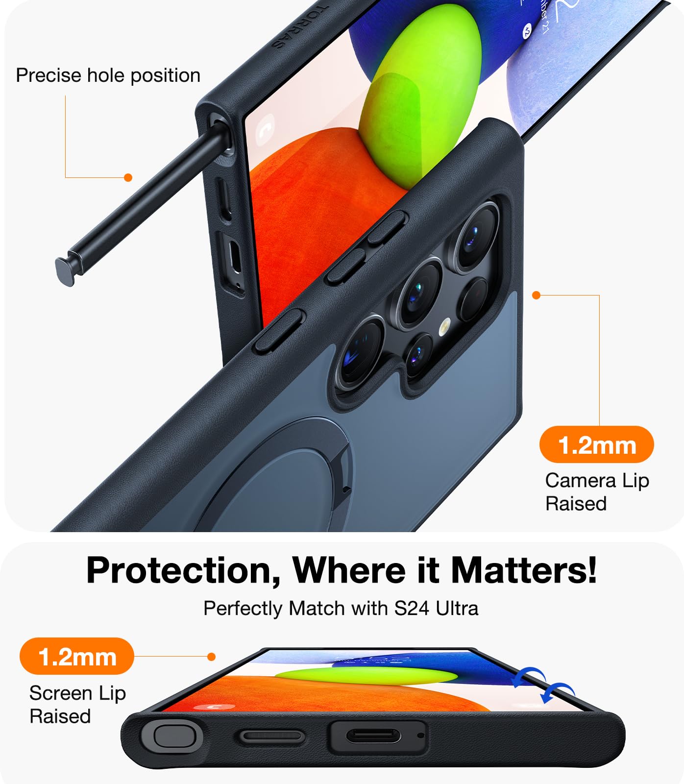 TORRAS Upgraded Magnetic Ring Stand for Samsung Galaxy S24 Ultra Case, [Fit for Magsafe], Military Grade Drop Tested Shockproof Translucent Slim Protective Phone Case for Samsung S24 Ultra Case, Black - Image 5