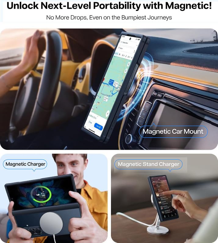 TORRAS Upgraded Magnetic Shockproof for Samsung Galaxy Z Fold 7 Case with Screen Protector, Fit for MagSafe, 4X Military Grade Hinge Protection, Translucent Slim Case for Samsung Z Fold 7, Black - Image 3