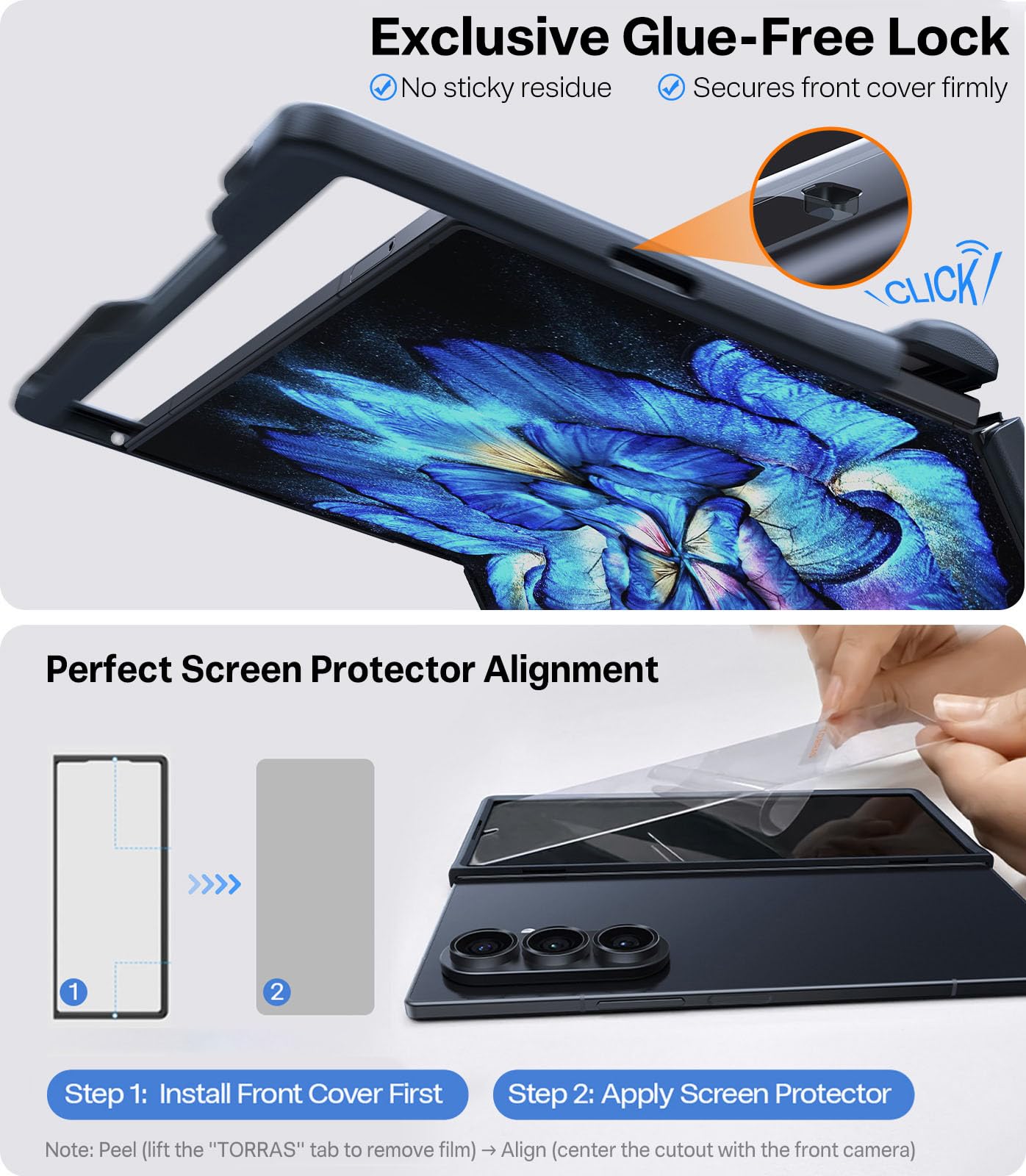 TORRAS Upgraded Magnetic Shockproof for Samsung Galaxy Z Fold 7 Case with Screen Protector, Fit for MagSafe, 4X Military Grade Hinge Protection, Translucent Slim Case for Samsung Z Fold 7, Black - Image 6