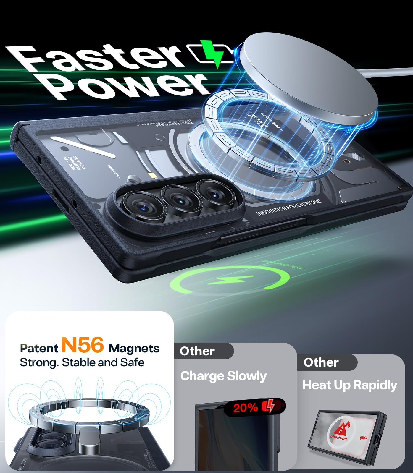 TORRAS Upgraded Magnetic Shockproof for Samsung Galaxy Z Fold 7 Case with Screen Protector, Fit for MagSafe, 4X Military Grade Hinge Protection, Translucent Slim Case for Samsung Z Fold 7, Black - Image 8